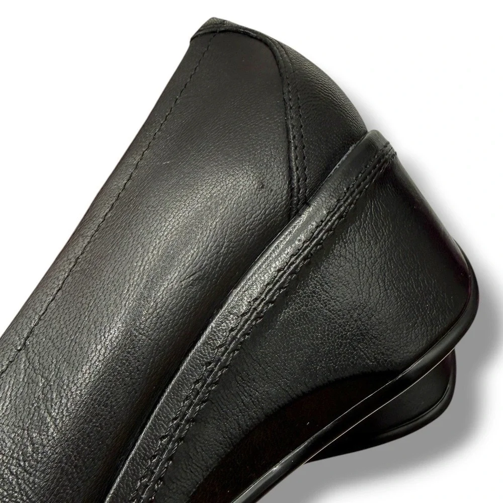 Vintage Liz Claiborne Black Leather Wedge Loafers 7.5 Square Toe Comfort Y2K NEW